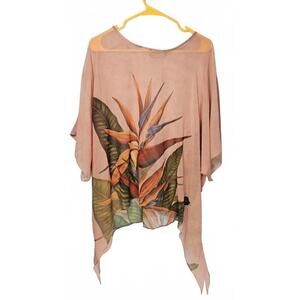 Jade‎ Floral Print Kimono Style Sheer Rayon Blush Color Lightweight Blouse
